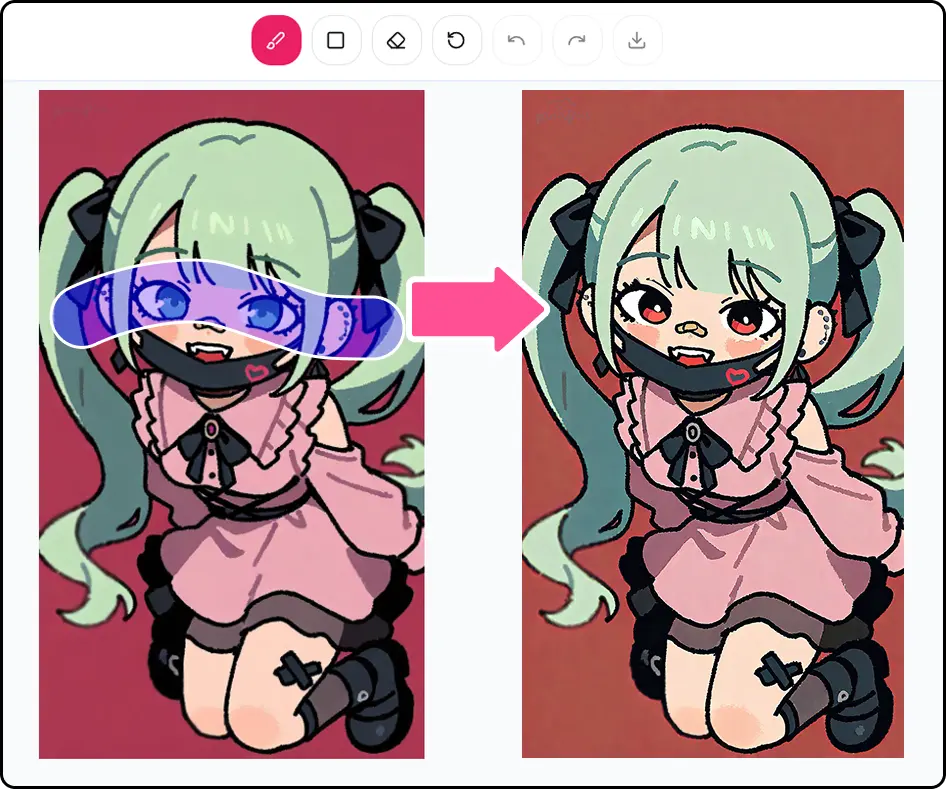AI anime redraw tool demonstration showing before and after results of character redesign and improvement