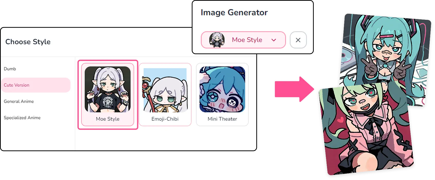 KusaPics Style Selection Interface Demo - showing how to choose and apply different art styles